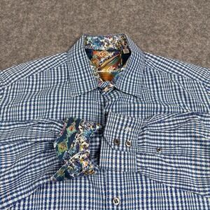 Robert Graham Blue Paisley Flip Cuff Purple Checkered‎ Button Up Long Sleeve XL